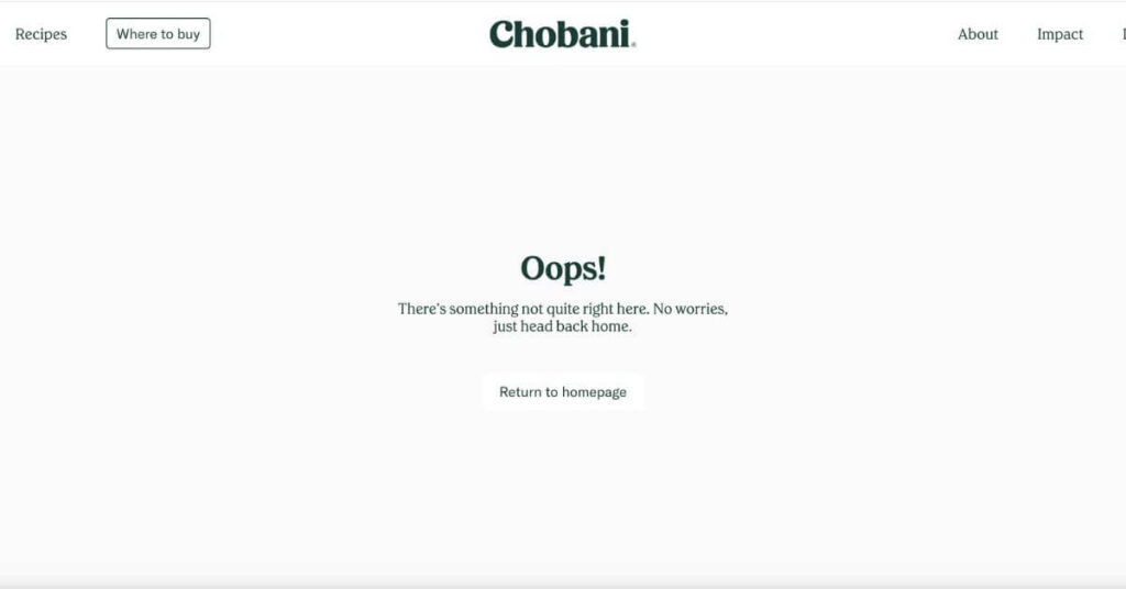 Chobani 404 page example