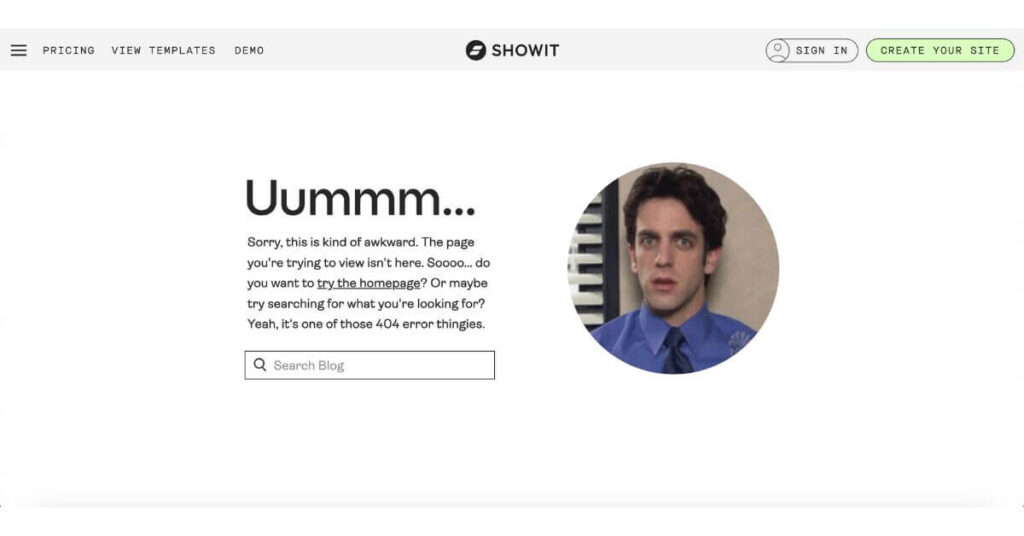 Showit 404 page example